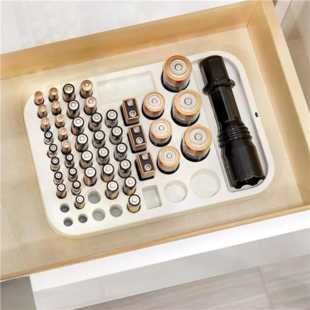 Recycled Plastic Battery Organizer Divided Tray Drawer Storage Coconut AA AAA